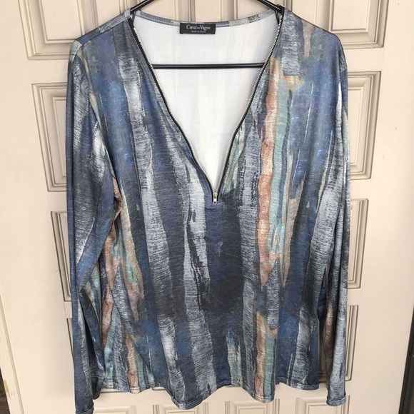 Cour de Vague Top SzL 1/2 Zip Front Unisex Blue Long Sleeve Lt Weight Pre-Owned - Picture 1 of 8
